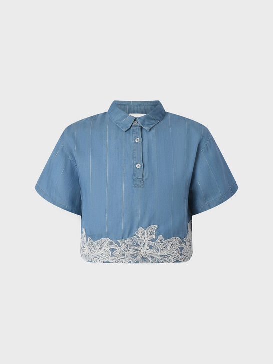 Рубашка из денима с кружевной вышивкой Ermanno Scervino , арт.  | Фото 1