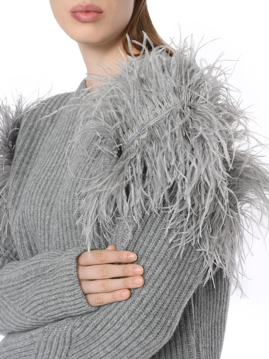 Джемпер с отделкой перьями, серый Blumarine , арт.  | Фото 5