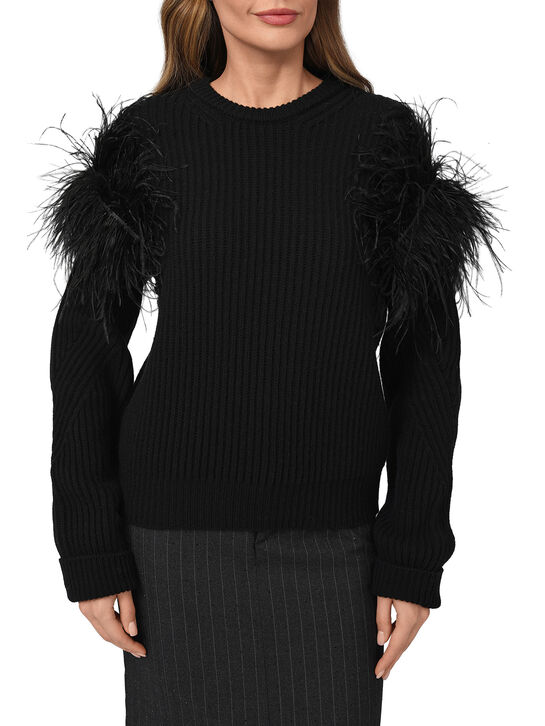 Джемпер с отделкой перьями, черный Blumarine , арт.  | Фото 3