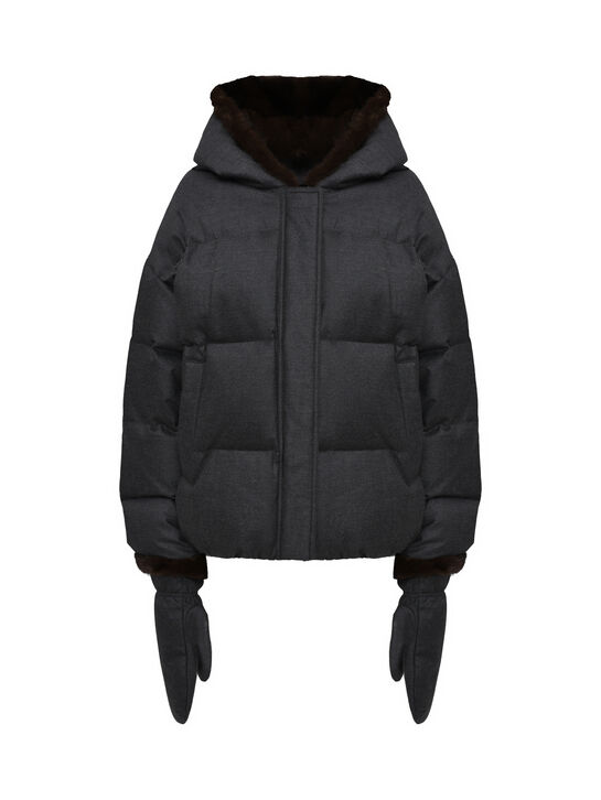 Куртка с капюшоном и варежками из норки Yves Salomon , арт.  | Фото 1