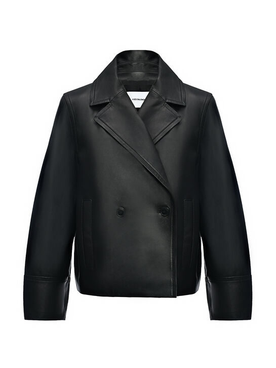 Двубортная кожаная куртка, черная Yves Salomon , арт.  | Фото 1