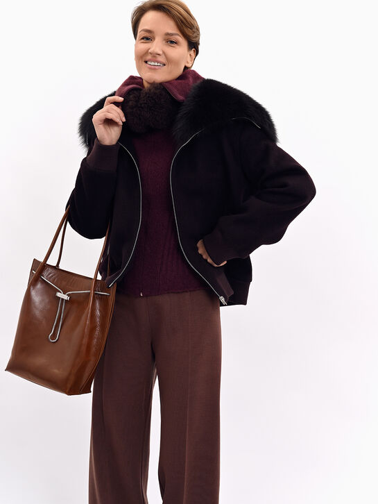 Куртка-бомбер с воротником из меха лисы, бордовая Yves Salomon , арт.  | Фото 8