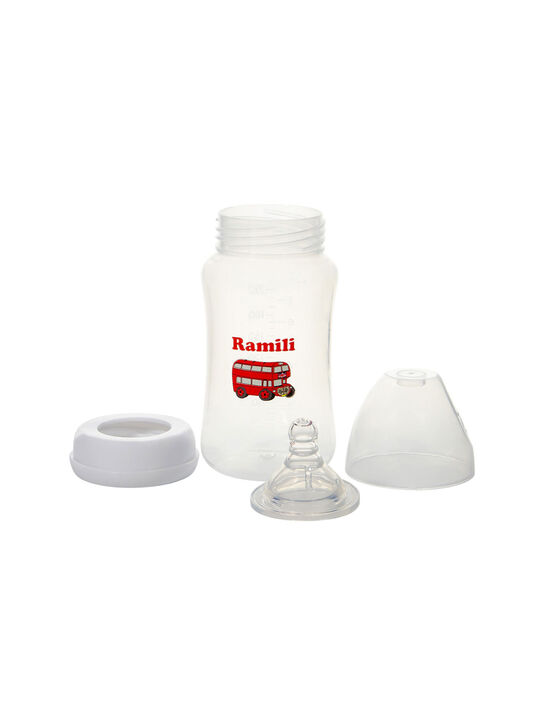 Противоколиковая бутылочка для кормления Ramili Baby 240 мл. с тремя сосками 0+, 3+ и 6+ (240MLBT100ML, слабый, средний и быстрый поток)  , арт.  | Фото 1