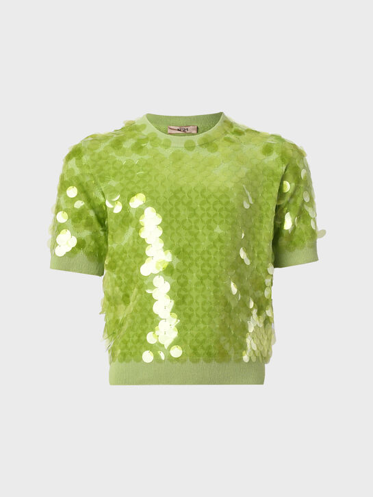 Джемпер в крупную пайетку, салатовый N21 , арт.  | Фото 1