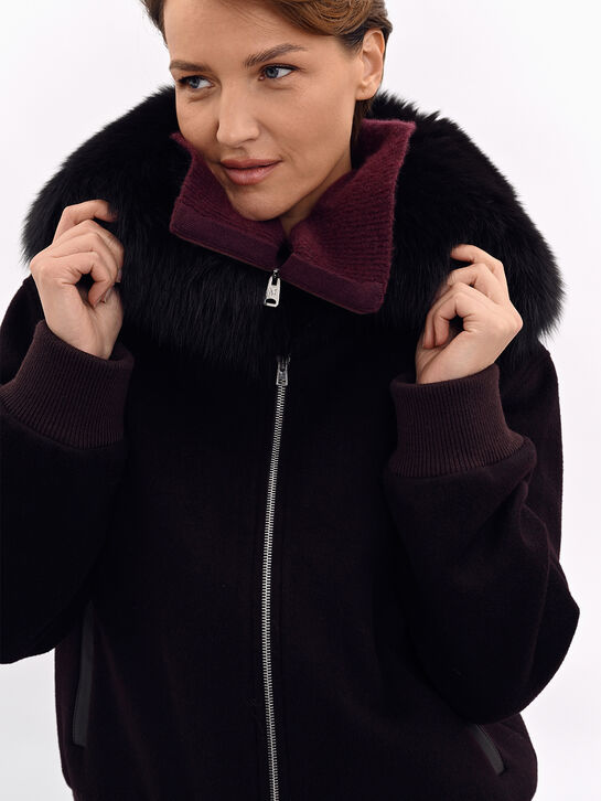 Куртка-бомбер с воротником из меха лисы, бордовая Yves Salomon , арт.  | Фото 4