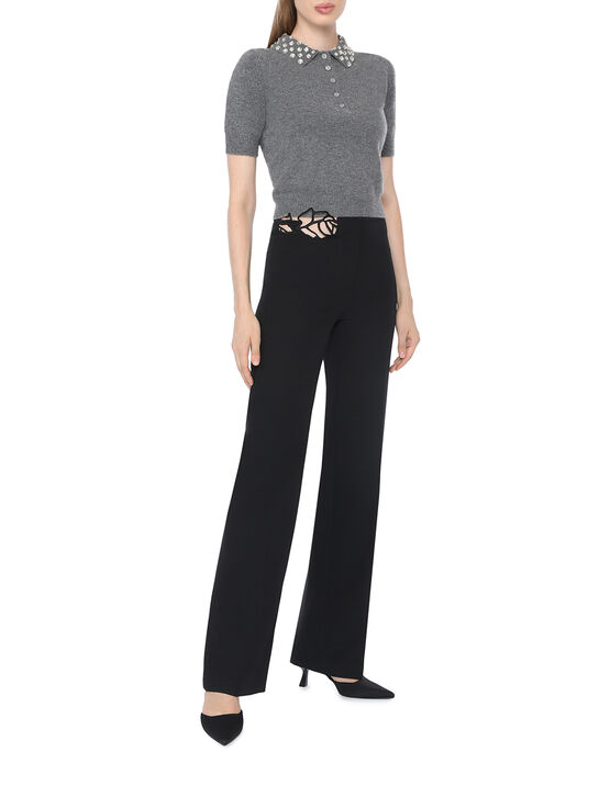 Брюки с декором &quot;роза&quot;, черные Blumarine , арт.  | Фото 3