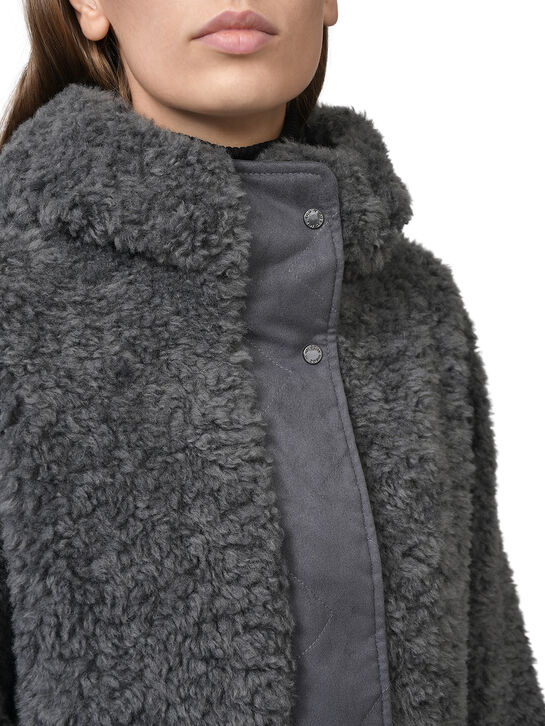 Пальто укороченное из эко-меха, серое Diego M , арт.  | Фото 7