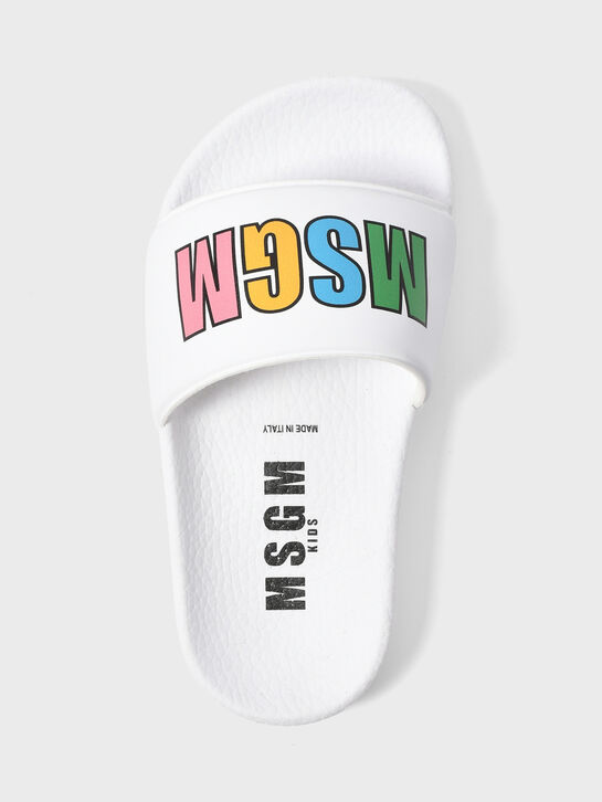 Шлепанцы с разноцветным лого, белые MSGM , арт.  | Фото 4