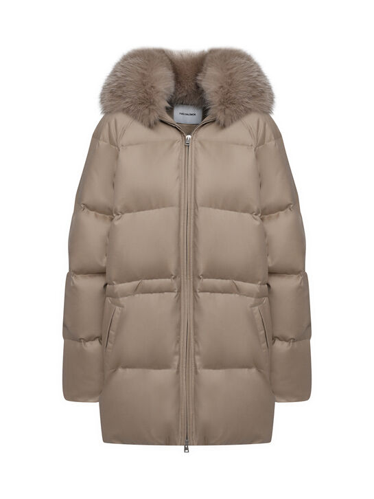 Куртка с воротником из лисы, светло-бежевая Yves Salomon , арт.  | Фото 7