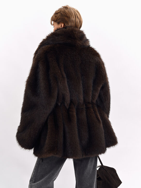 Пальто из эко-меха, коричневое Flashin , арт.  | Фото 7