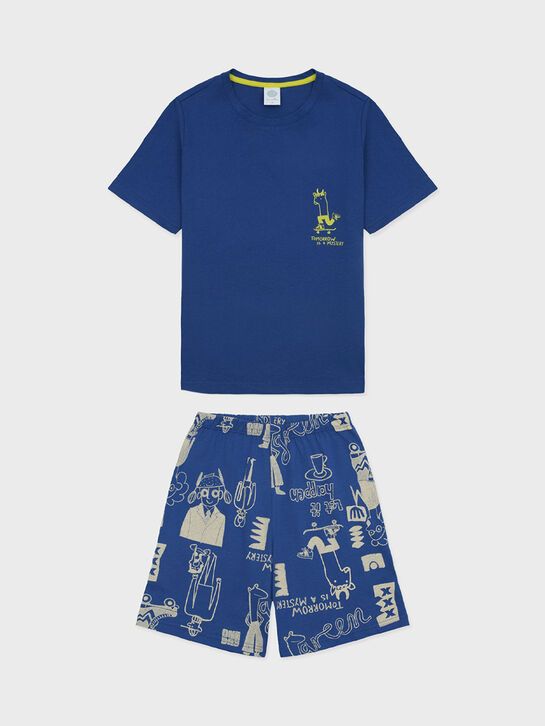 Пижама: футболка + шорты, синяя Sanetta , арт.  | Фото 1