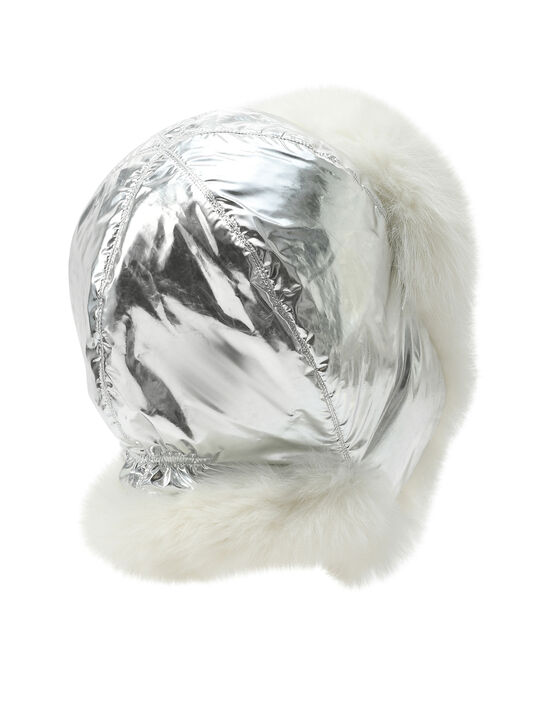 Шапка-ушанка с меховой отделкой, серебристая Yves Salomon , арт.  | Фото 2