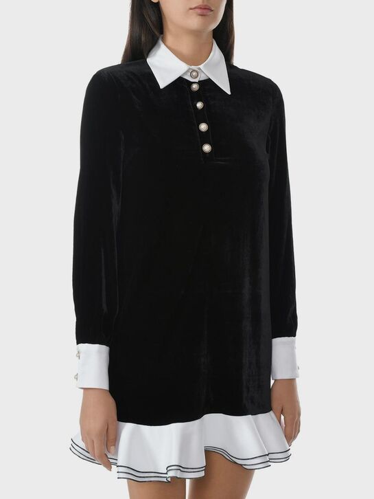 Бархатное платье с белым воротником, черное ALINE , арт.  | Фото 4