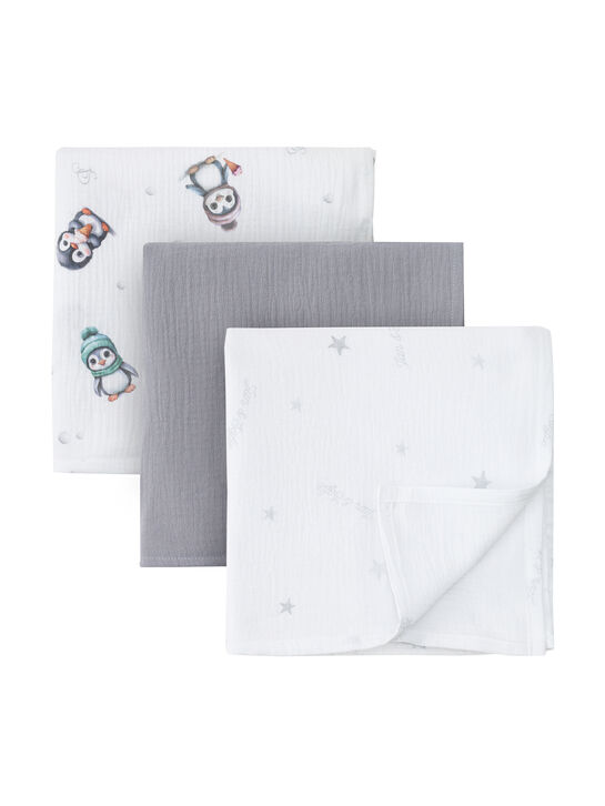 Комплект из 3 пеленок с принтом пингвины, 120х120 см Jan&Sofie , арт.  | Фото 1