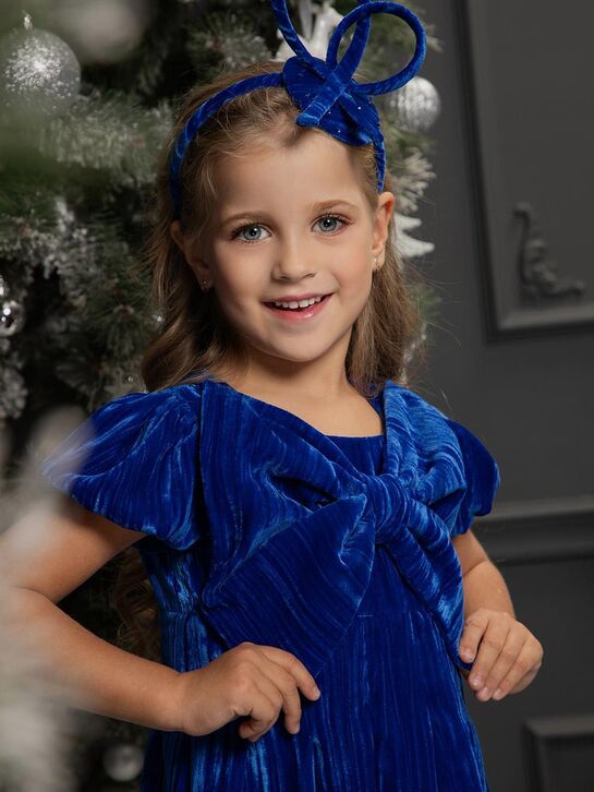 Платье из велюра с бантом, синее Eirene , арт.  | Фото 4