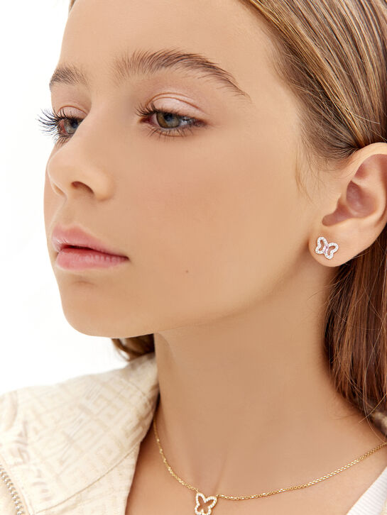 Серьги пусеты с бабочкой, обсыпка, золото Sneak Peek , арт.  | Фото 4