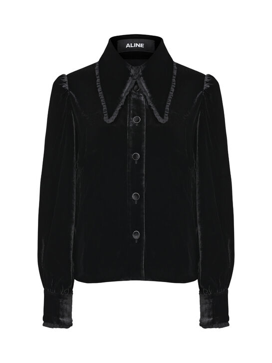 Рубашка из черного бархата ALINE , арт.  | Фото 1