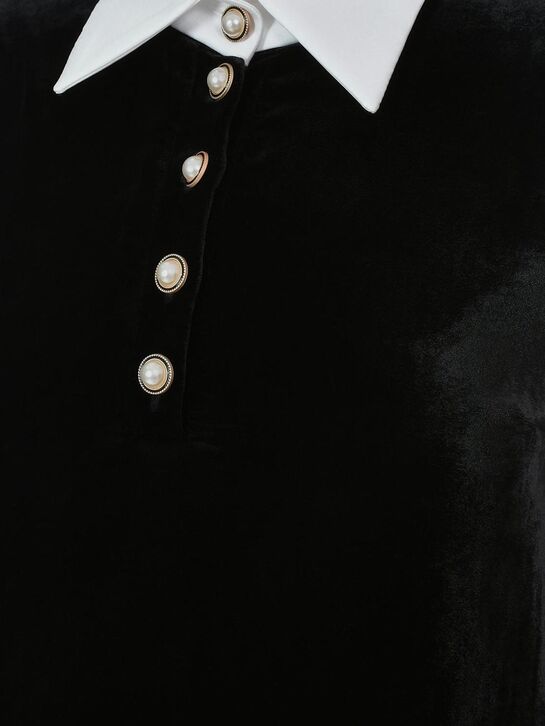 Бархатное платье с белым воротником, черное ALINE , арт.  | Фото 7