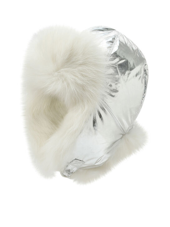 Шапка-ушанка с меховой отделкой, серебристая Yves Salomon , арт.  | Фото 1
