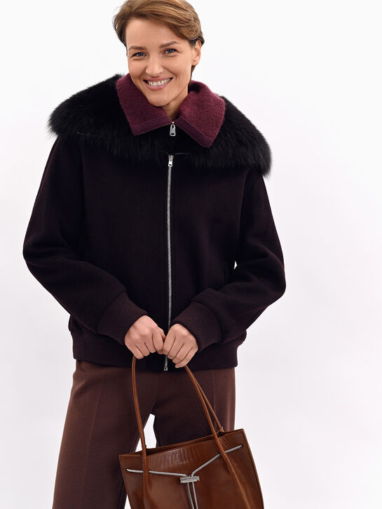 Куртка-бомбер с воротником из меха лисы, бордовая Yves Salomon , арт.  | Фото 2