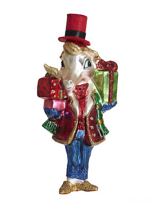 Подвеска Лошадь &quot;Джентльмен с подарками&quot; (стекло) 7х5х16 см Holiday Classics , арт.  | Фото 1