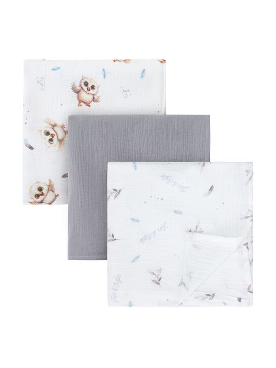 Комплект из 3 пеленок с принтом совы, 120х120 см Jan&Sofie , арт.  | Фото 1