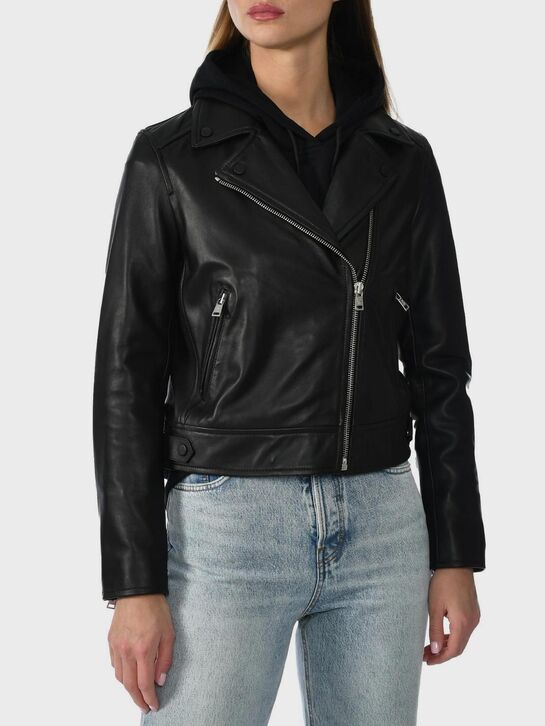 Куртка из натуральной кожи &quot;косуха&quot;, черная Yves Salomon , арт.  | Фото 7