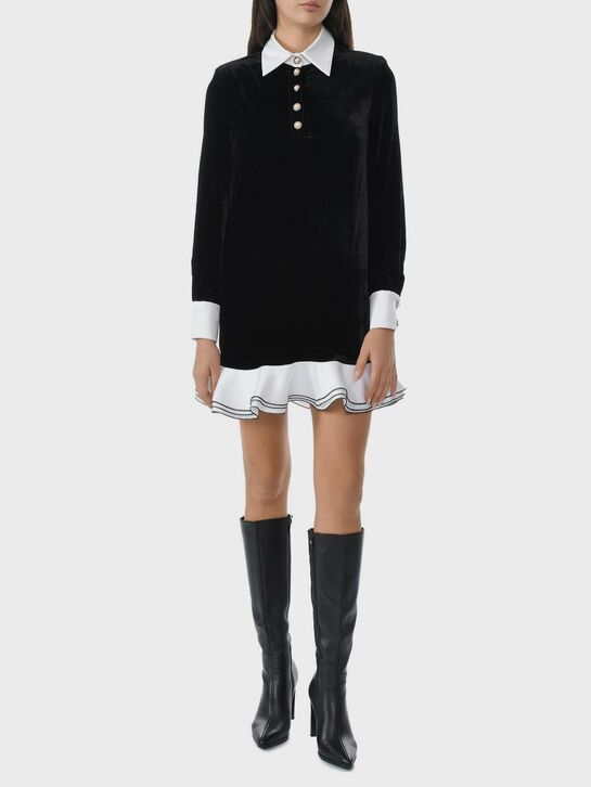 Бархатное платье с белым воротником, черное ALINE , арт.  | Фото 3