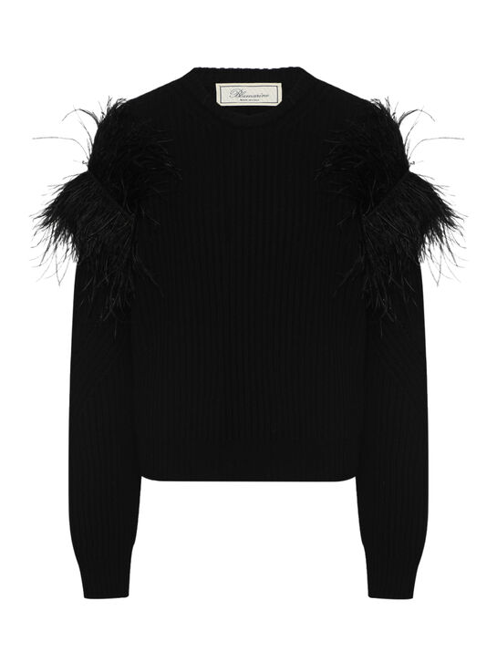 Джемпер с отделкой перьями, черный Blumarine , арт.  | Фото 1