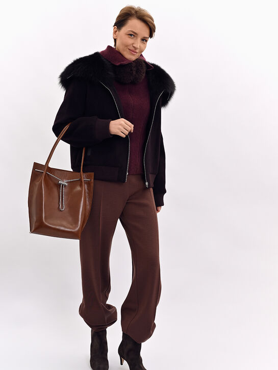 Куртка-бомбер с воротником из меха лисы, бордовая Yves Salomon , арт.  | Фото 9