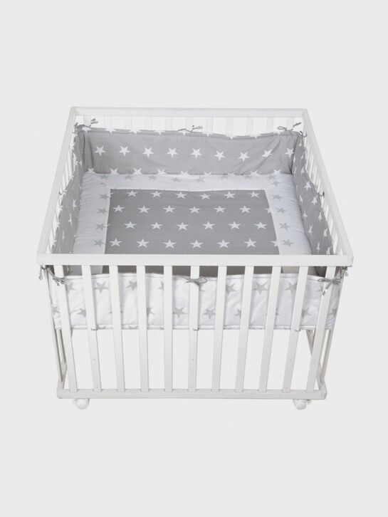 Манеж детский деревянный Roba квадратный 100х100 с мягким бортиком Little stars, белый  , арт.  | Фото 1