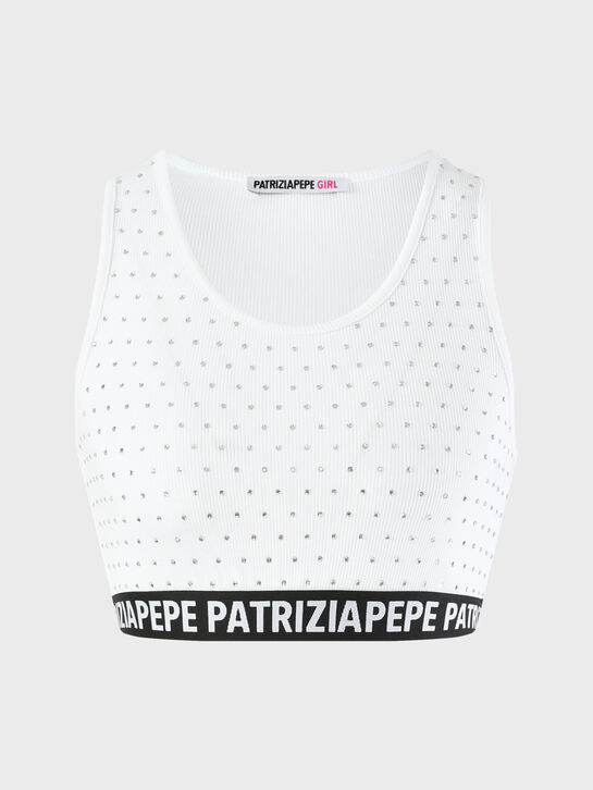 Кроп-топ в стразах с логотипом, белый Patrizia Pepe , арт.  | Фото 1