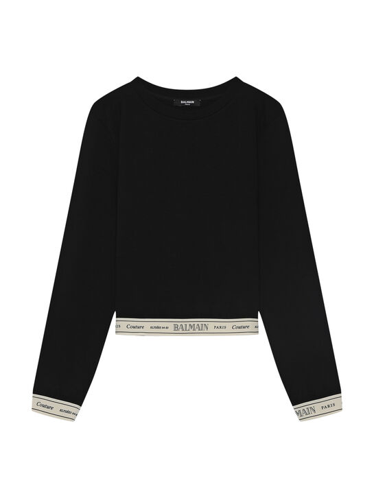 Свитшот укороченный с контрастной лентой Balmain , арт.  | Фото 1