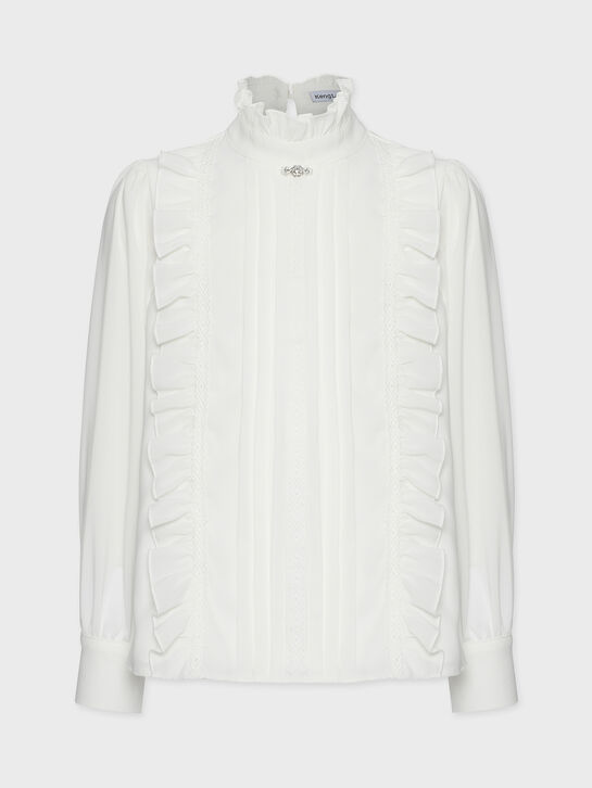 Блуза с воротом стойка и рюшами, белая KengLabel , арт.  | Фото 1