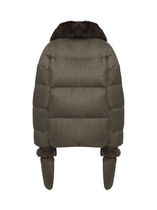 Куртка с укороченным кроем и воротником из соболя Yves Salomon , арт.  | Фото 6