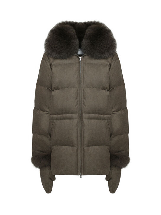 Куртка с воротником из лисы, серая Yves Salomon , арт.  | Фото 1