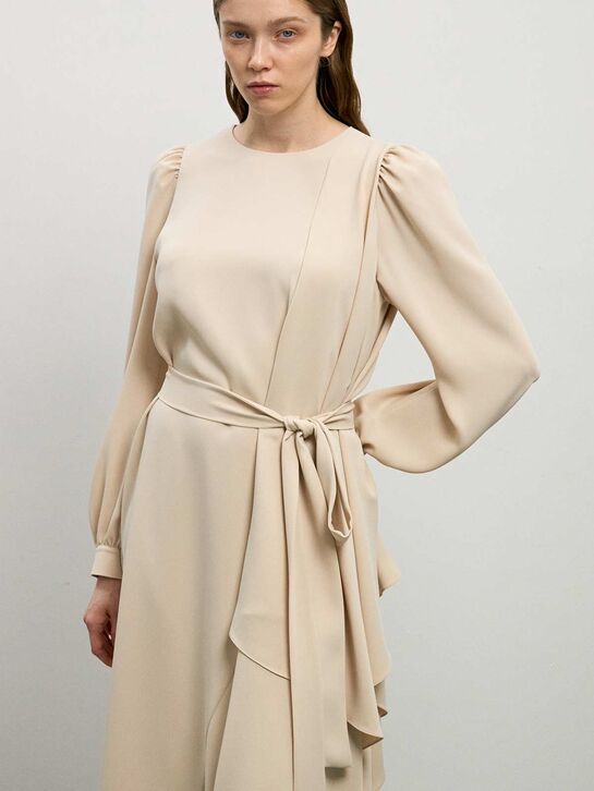 Платье-трапеция с поясом, бежевое Shatu , арт.  | Фото 3