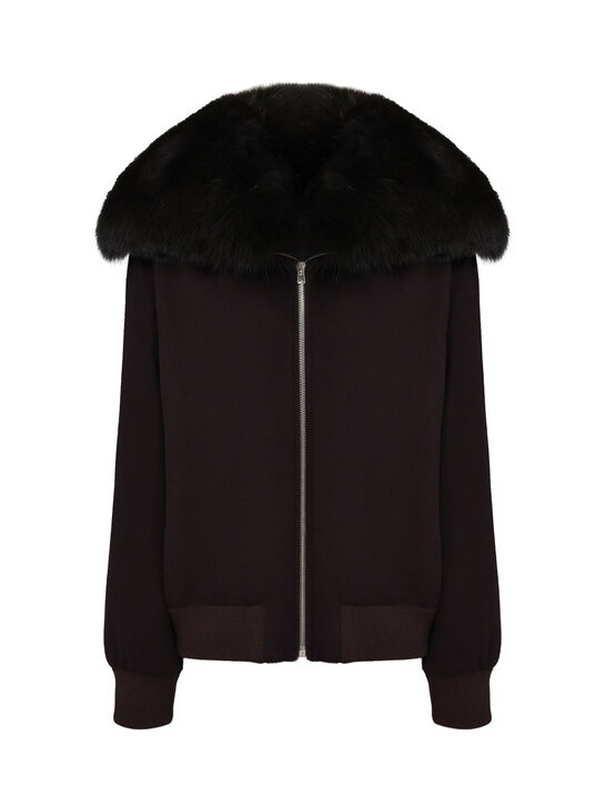 Куртка-бомбер с воротником из меха лисы, бордовая Yves Salomon , арт.  | Фото 1