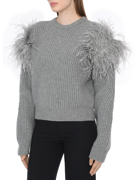 Джемпер с отделкой перьями, серый Blumarine , арт.  | Фото 4