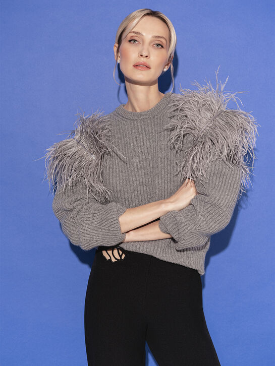 Джемпер с отделкой перьями, серый Blumarine , арт.  | Фото 2