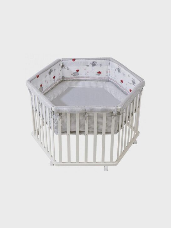 Манеж детский деревянный Roba шестиугольный с мягким бортиком Adam&Owl, белый  , арт.  | Фото 1