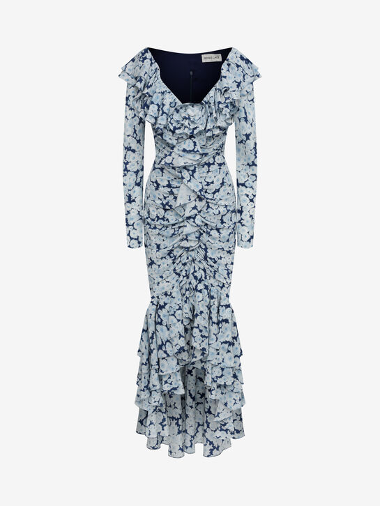 Платье миди с оборками, синее Roses & Lace , арт.  | Фото 1