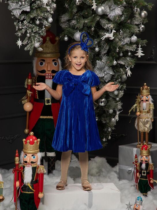 Платье из велюра с бантом, синее Eirene , арт.  | Фото 2