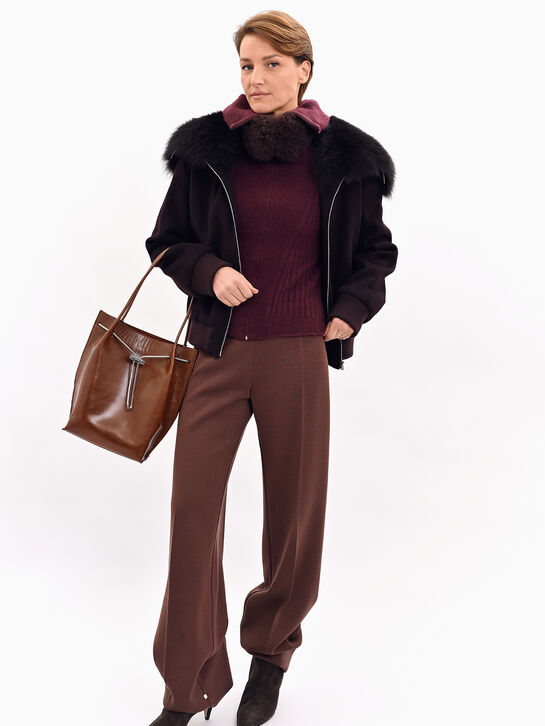 Куртка-бомбер с воротником из меха лисы, бордовая Yves Salomon , арт.  | Фото 10