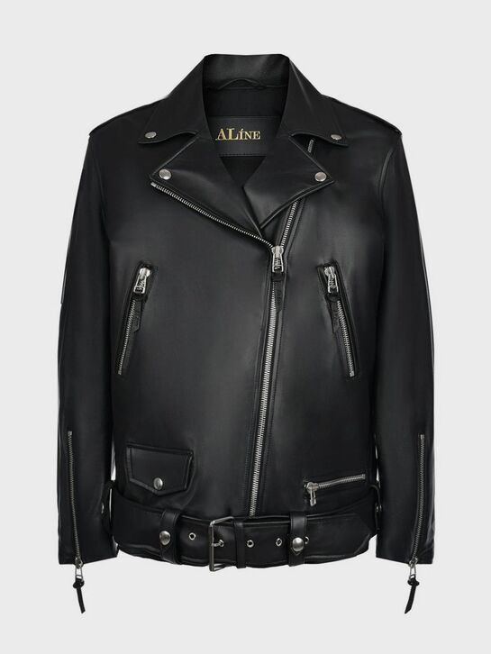 Куртка-косуха из натуральной кожи, черная ALINE , арт.  | Фото 1