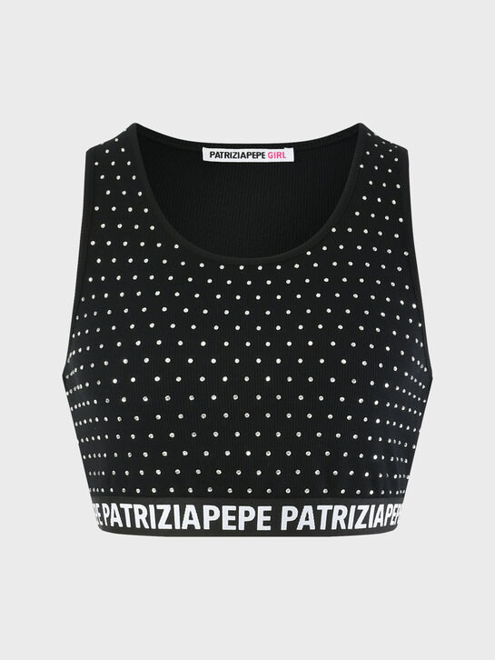 Кроп-топ в стразах с логотипом, черный Patrizia Pepe , арт.  | Фото 1