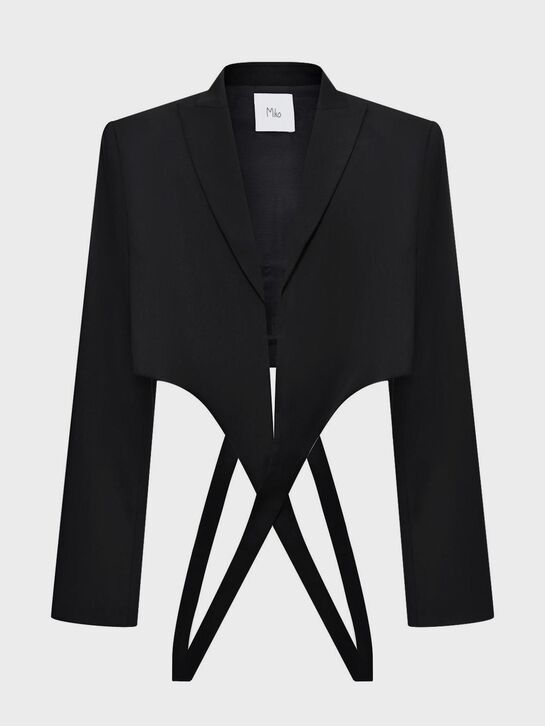 Пиджак кроп с длинными бортами, черный Miko , арт.  | Фото 1