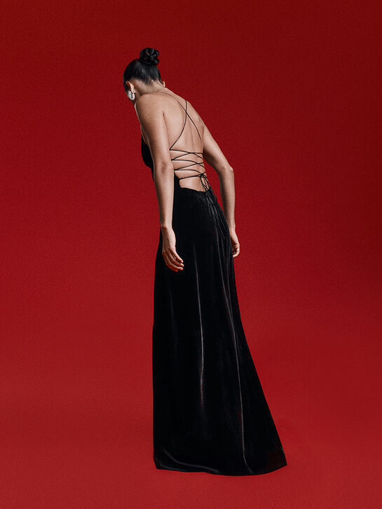 Платье-комбиная со шнуровкой, черное ALINE , арт.  | Фото 3