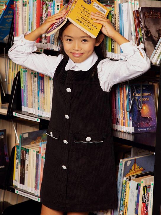 Вельветовый сарафан с черно-белым кантом Eirene , арт.  | Фото 9