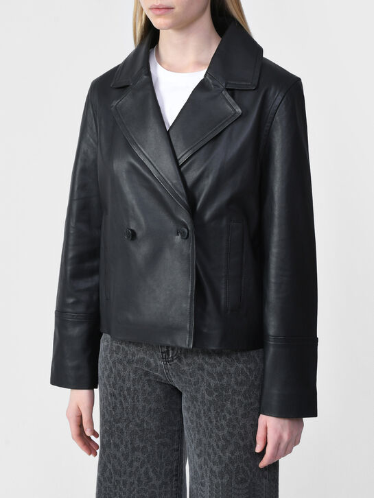 Двубортная кожаная куртка, черная Yves Salomon , арт.  | Фото 4